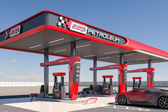 design 3d fuel station, travel plazas, truck stop, roadside complex,3dmax render