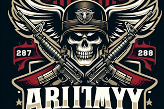 design high quality army, military mascot logo with t shirt design