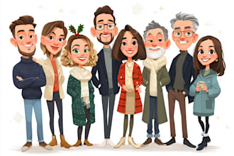 illustration christmas book , holiday funny cartoon caricature card
