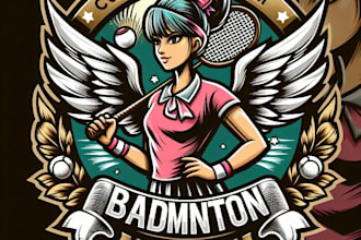 design high quality badminton champion girls mascot logo with t shirt design