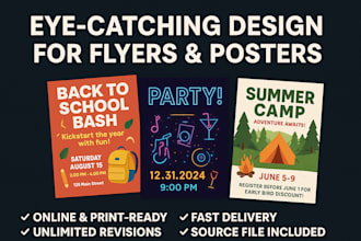design creative and eye catching event, party,  summer camp, church event flyers