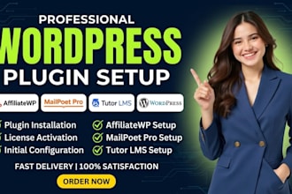 install affiliatewp, mailpoet pro, and tutor lms on your wordpress website
