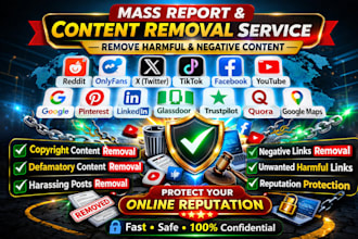 delete,remove,takedown,mass report,reddit,ig,tiktok,twitter,google,yt by dmca