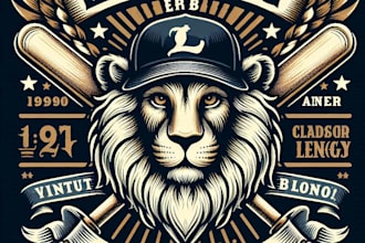 design high quality lion vintage baseball logo with t shirt design