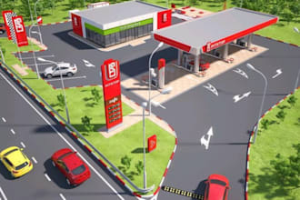 design 3d gas station, fuel station, petrol and filling station renderings