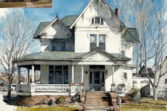 draw watercolor house portraits and building illustration