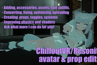 edit, fix, optimize, convert, add nsfw, to chilloutvr or resonite avatar, prop