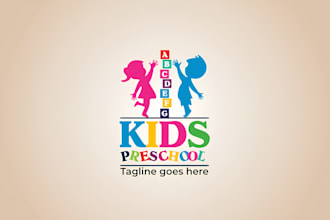 design awesome childcare, preschool, kids play, kindergarten and education logo