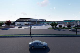renovate 3d gas station,mini mall,hub,station,bank,market,resturant,salon render