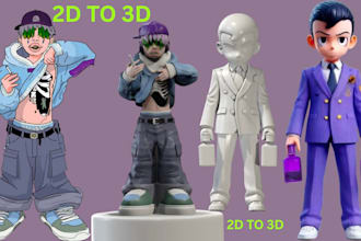 convert 2d to 3d mini anime printable stl 3d character model for 3d printing
