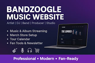 make profesional bandzoogle website for music artist, dj, band, producer, studio