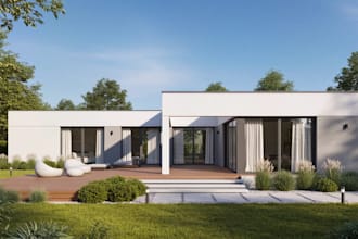 render residential building 3d modern house,revit enscape,rooftop garden render