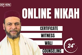 arrange urgent islamic nikah with wali, witnesses and certificate