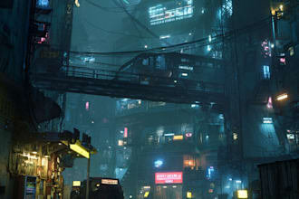 illustrate sci fi urban landscapes