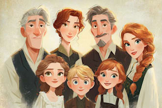 draw disney family portrait illustration