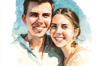 make a beautiful watercolor young couple portrait