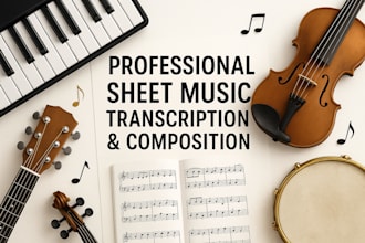 create professional piano guitar violin drum sheet music transcription notation