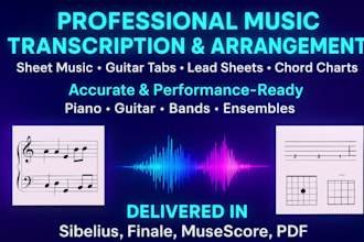 transcribe and arrange songs into sheet music, lead sheets, and chord charts