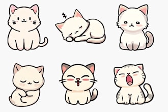 draw cute kawaii doodles cartoon stickers, emoticon purpose for you