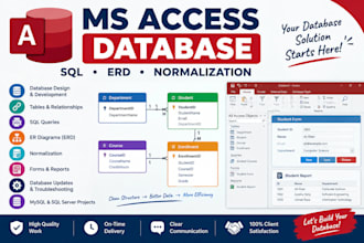 develop ms access database projects, sql queries and erd