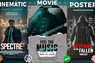 do a unique cinematic movie poster design for your in 9hours