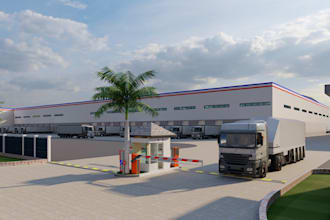renovate 3d ware house, render 3d mini ware house, factory rendering,parking lot