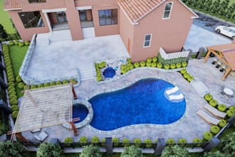 design 3d rooftop garden, pool patio, house deck, firepit, hot tub, outdoor seat