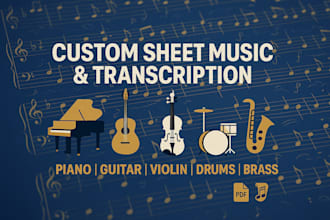 transcribe compose sheet music for guitar, drums, violin, brass notation score