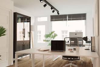 renew architectural office, coworking space interior design, 3d render in lumion