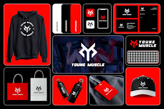 design modern fitness gym sports clothing brand monogram logo branding kit