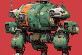 draw vintage mecha robot artwork