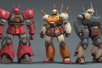 illustrate classic retro mecha character