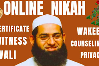 conduct islamic nikah with wali, witnesses, certificate and guidance