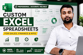 design custom excel spreadsheets for sales, finance, and kpis