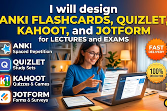design anki flashcards quizlet, kahoot, jotform for lecture and exams