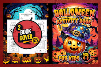 design kids halloween coloring book cover and coloring pages for amazon KDP