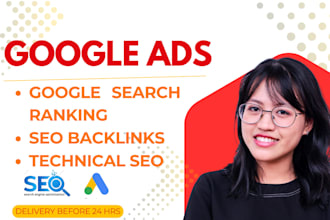 provide SEO backlinks, google ads setup, indexing fix and ranking
