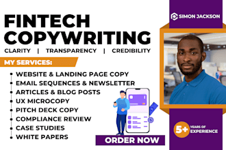 do fintech, finance copywriting, technical writing for website,pitch deck, email