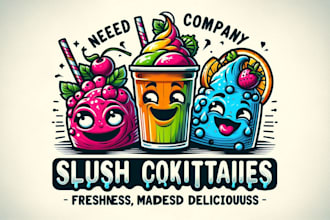 do slush cocktails  freshness, madness, and deliciousness logo in my style