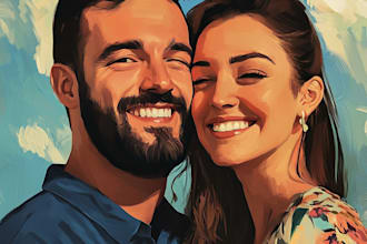 custom couple portrait romantic artistic illustration
