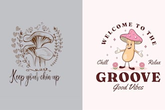 design retro hand drawn cartoon mushroom logo
