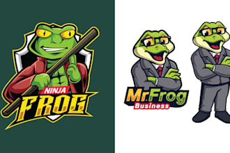 make unique ninja frog mascot gaming logo illustration