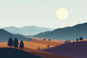 draw abstract minimalistic vector landscape