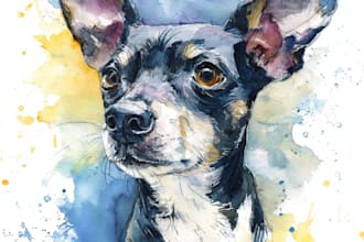 paint custom pet portrait in watercolor