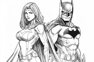 sketch an excellent couple superhero character