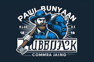 make paul bunyan lumberjack with blue ox logo for your company