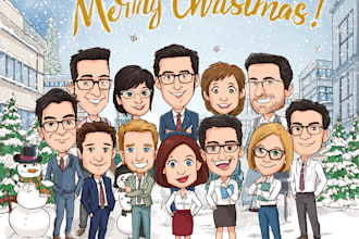 draw your office christmas card, holiday funny cartoon caricature card