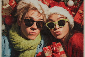 create a christmas family couple portrait