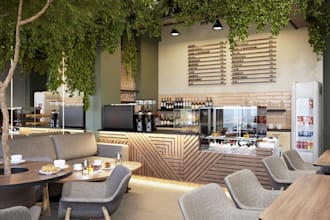 recreate 3d dessert shop,coffee bar interior,cgi pizzeria,cafe lounge rendering