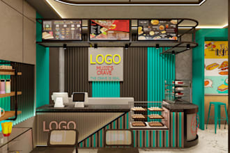 design modern 3d restaurant, cafe interior with photorealistic rendering